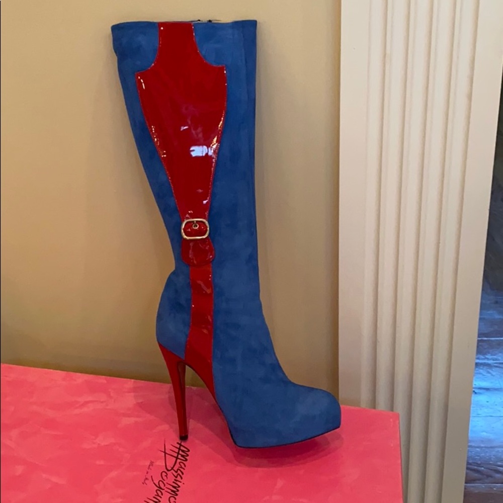 Knee high suede stiletto boots